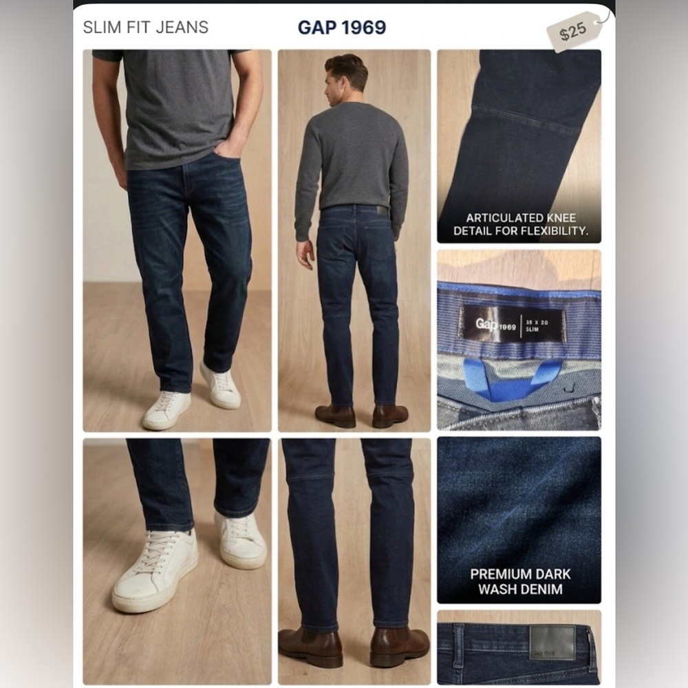 GAP Men's Slim Premium Dark Wash Denim Jeans - Navy Blue P17